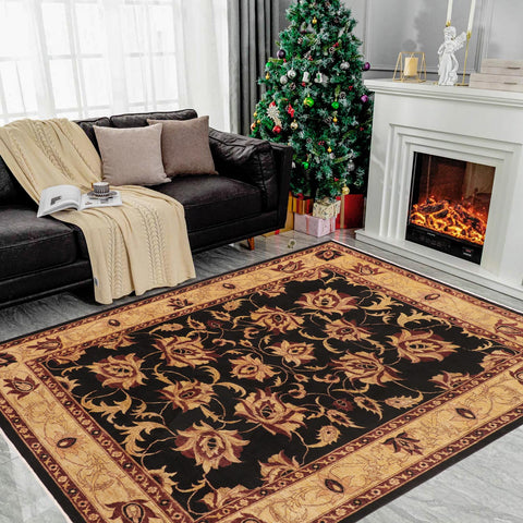handmade Traditional Kafkaz Black Gold Hand Knotted RECTANGLE 100% WOOL area rug 9x12