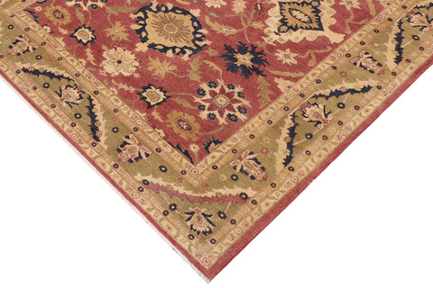 handmade Geometric Kafkaz Rust Lt. Green Hand Knotted RECTANGLE 100% WOOL area rug 9' x 12'