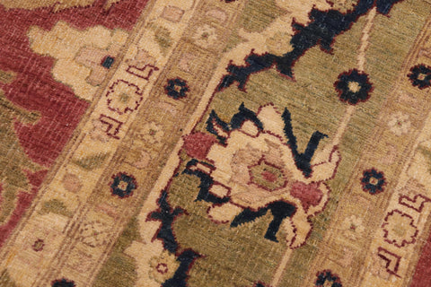 handmade Geometric Kafkaz Rust Lt. Green Hand Knotted RECTANGLE 100% WOOL area rug 9' x 12'