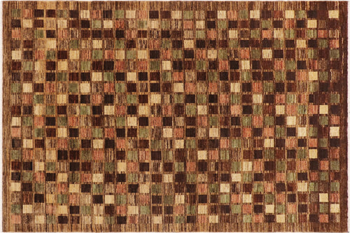 9x12 hand knotted modern Gabbeh wool rug in brown and tan - Contemporary Gabbeh Demetriu