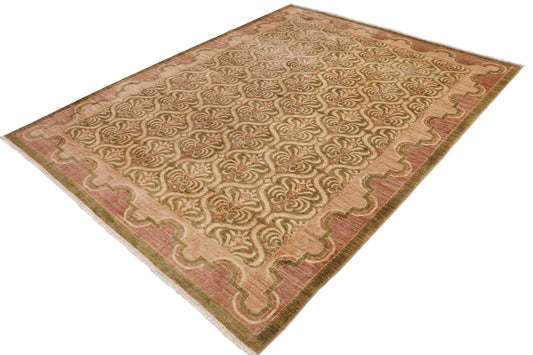 handmade Transitional Kafkaz Green Brown Hand Knotted RECTANGLE 100% WOOL area rug 9' x 12'