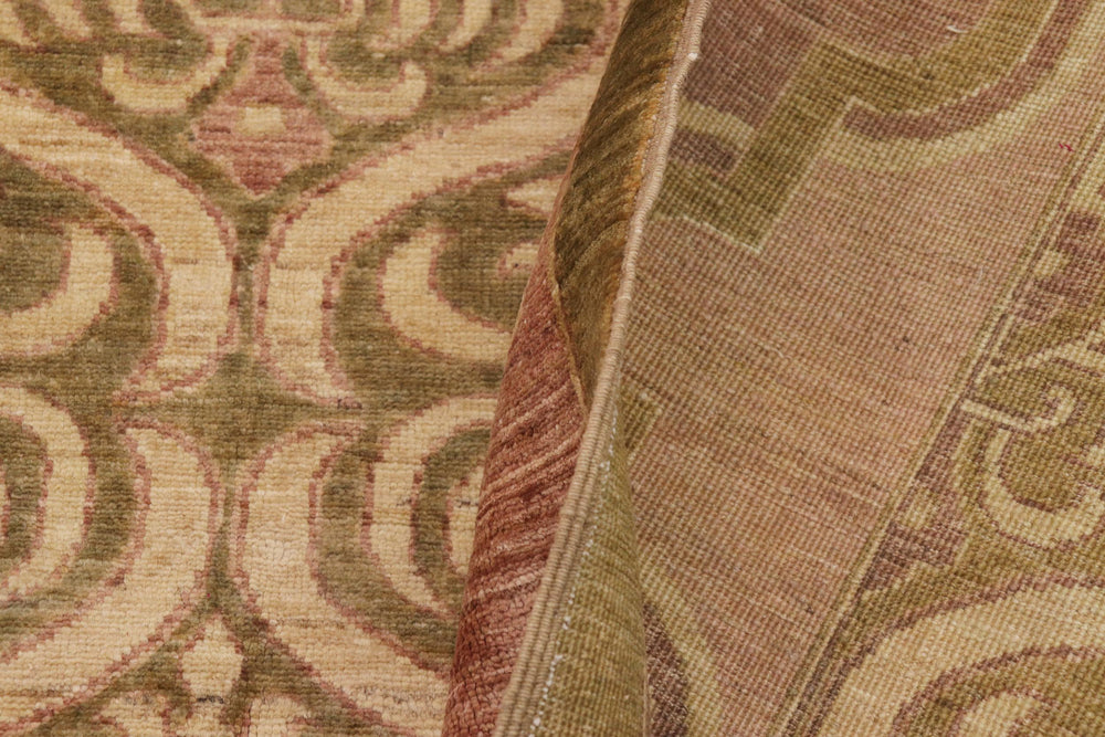 handmade Transitional Kafkaz Green Brown Hand Knotted RECTANGLE 100% WOOL area rug 9' x 12'