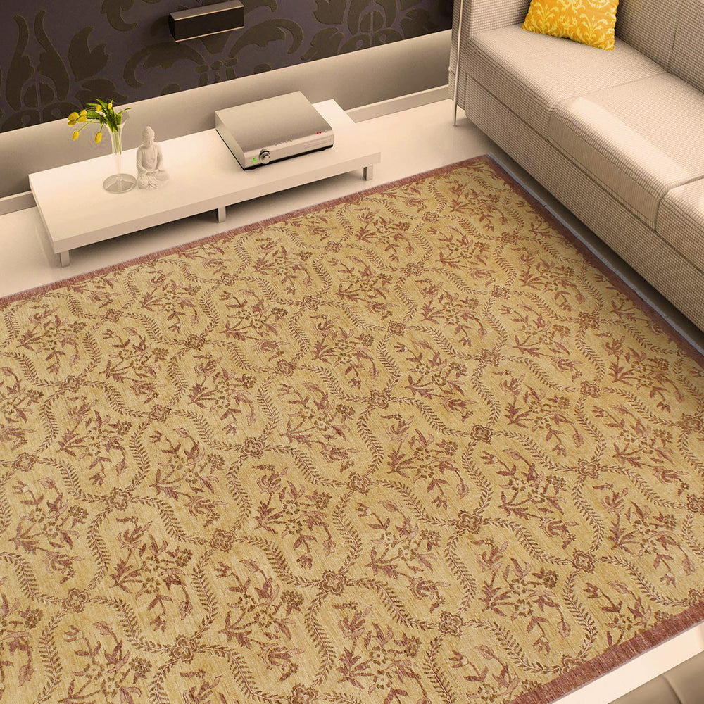 handmade Transitional Kafkaz Gold Brown Hand Knotted RECTANGLE 100% WOOL area rug 9' x 12'