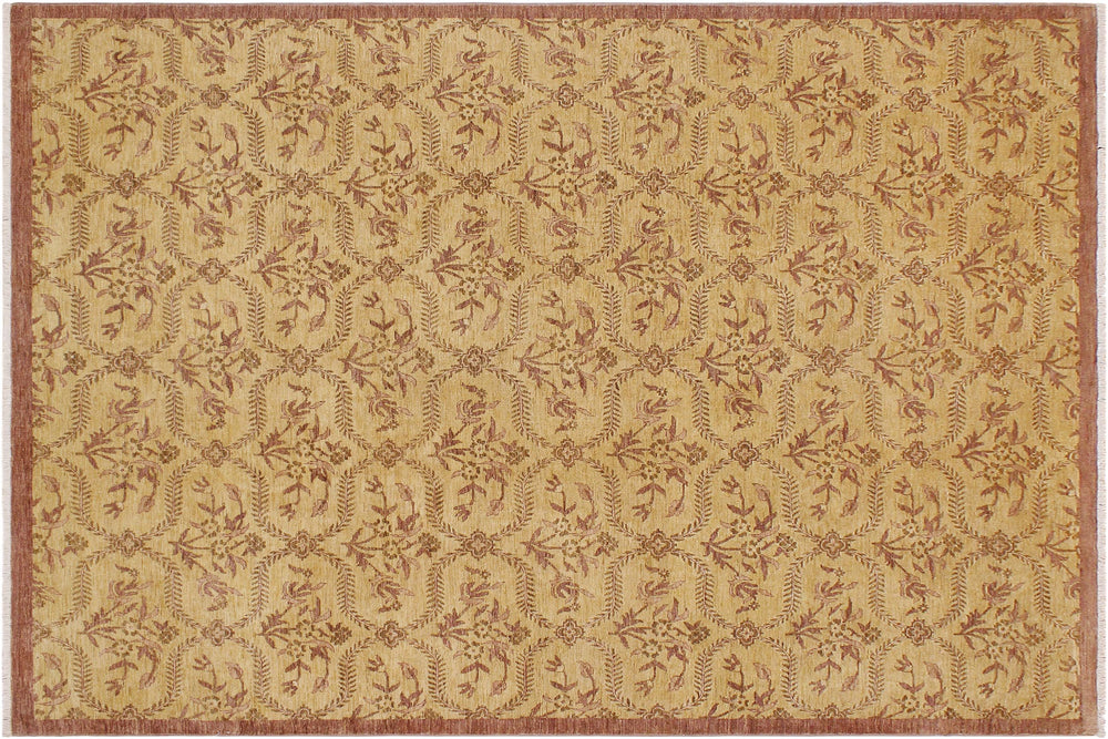 handmade Transitional Kafkaz Gold Brown Hand Knotted RECTANGLE 100% WOOL area rug 9' x 12'