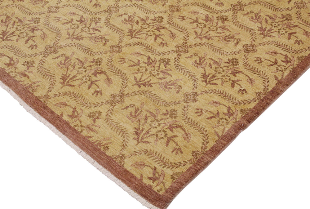 handmade Transitional Kafkaz Gold Brown Hand Knotted RECTANGLE 100% WOOL area rug 9' x 12'