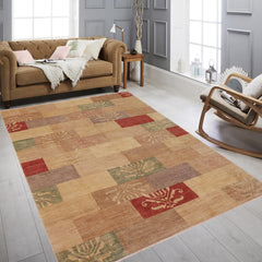 handmade Modern Kafkaz Tan Beige Hand Knotted RECTANGLE 100% WOOL area rug 9' x 11'