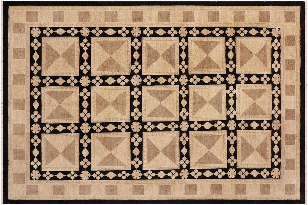 handmade Transitional Kafkaz Beige Black Hand Knotted RECTANGLE 100% WOOL area rug 9' x 12'