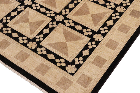 handmade Transitional Kafkaz Beige Black Hand Knotted RECTANGLE 100% WOOL area rug 9' x 12'