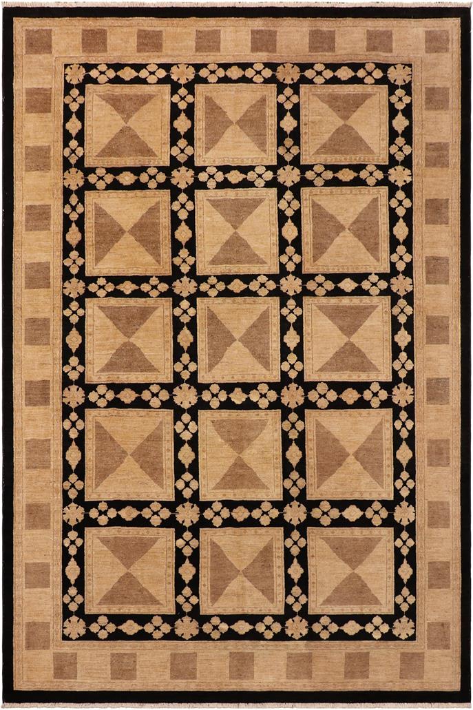 handmade Transitional Kafkaz Beige Black Hand Knotted RECTANGLE 100% WOOL area rug 9 x 12