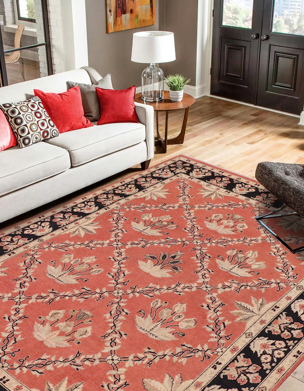 handmade Transitional Kafkaz Orange Black Hand Knotted RECTANGLE 100% WOOL area rug 9' x 12'