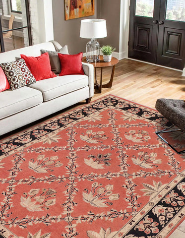 handmade Transitional Kafkaz Orange Black Hand Knotted RECTANGLE 100% WOOL area rug 9' x 12'