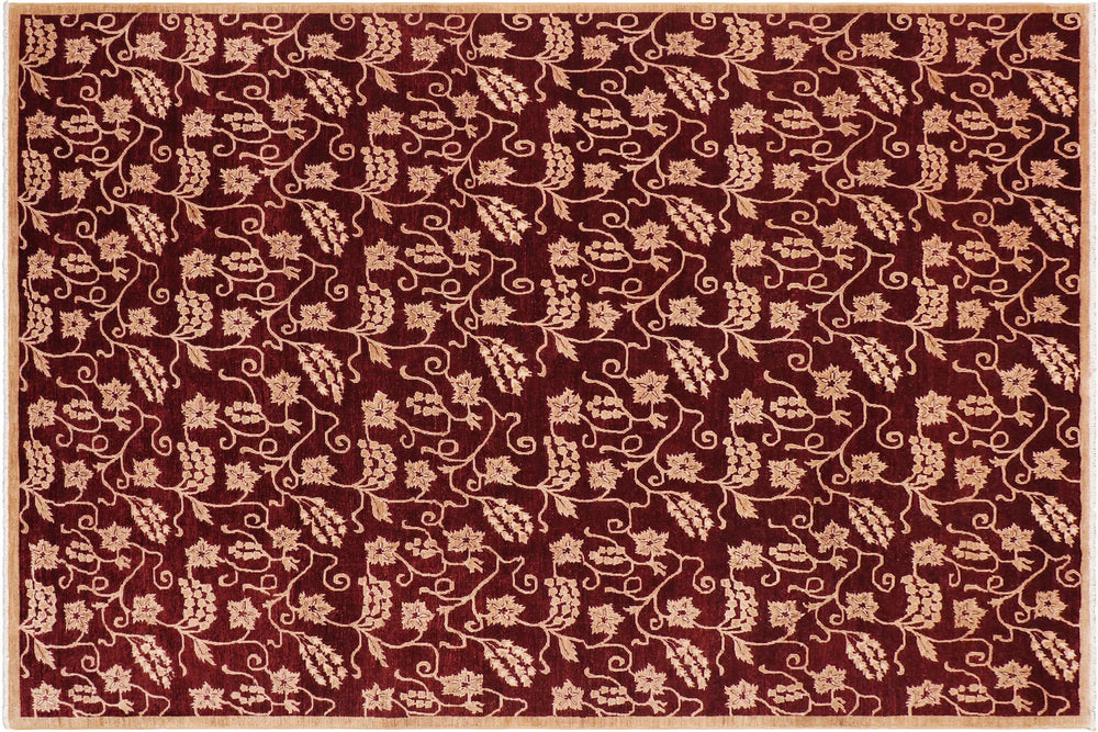 handmade Modern Kafkaz Wine Red Lt. Brown Hand Knotted RECTANGLE 100% WOOL area rug 9' x 12'