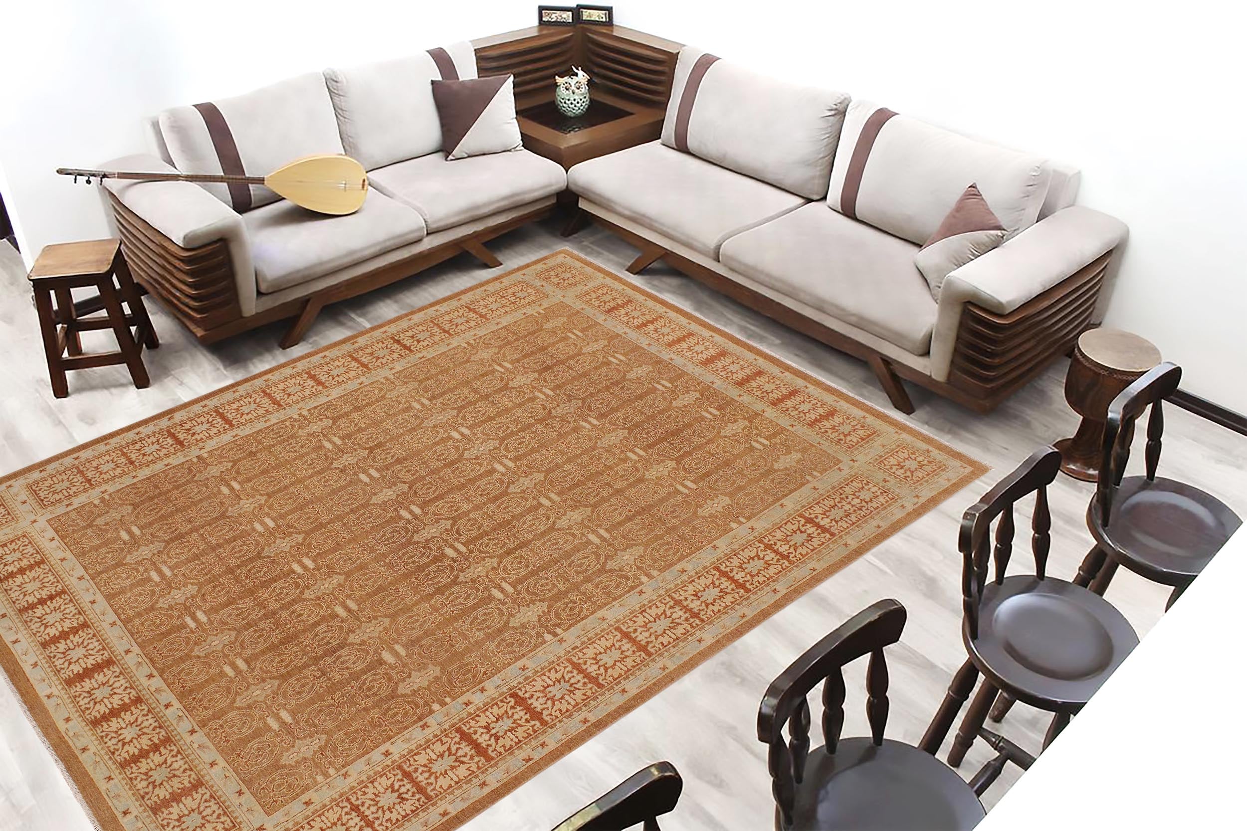 handmade Transitional Kafkaz Brown Rust Hand Knotted RECTANGLE 100% WOOL area rug 9' x 12'