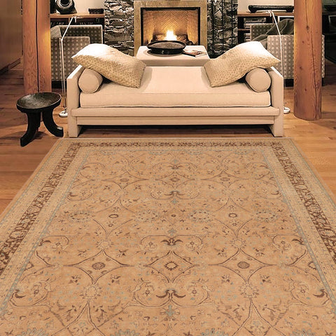 handmade Traditional Kafkaz Sand Brown Hand Knotted RECTANGLE 100% WOOL area rug 9x12