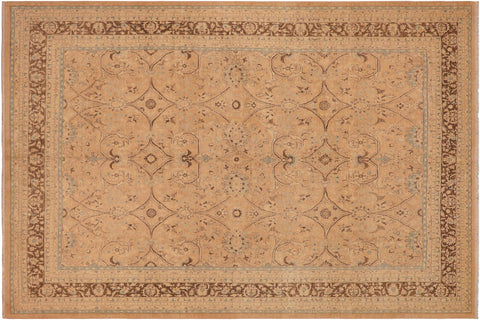 handmade Traditional Kafkaz Sand Brown Hand Knotted RECTANGLE 100% WOOL area rug 9x12
