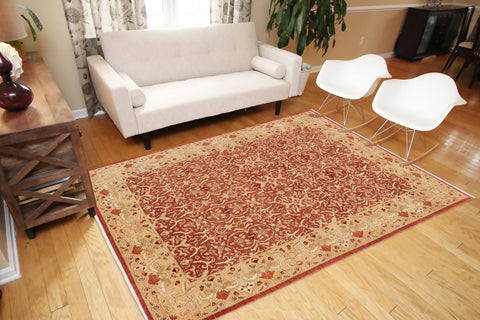 handmade Transitional Kafkaz Rust Gold Hand Knotted RECTANGLE 100% WOOL area rug 9' x 13'