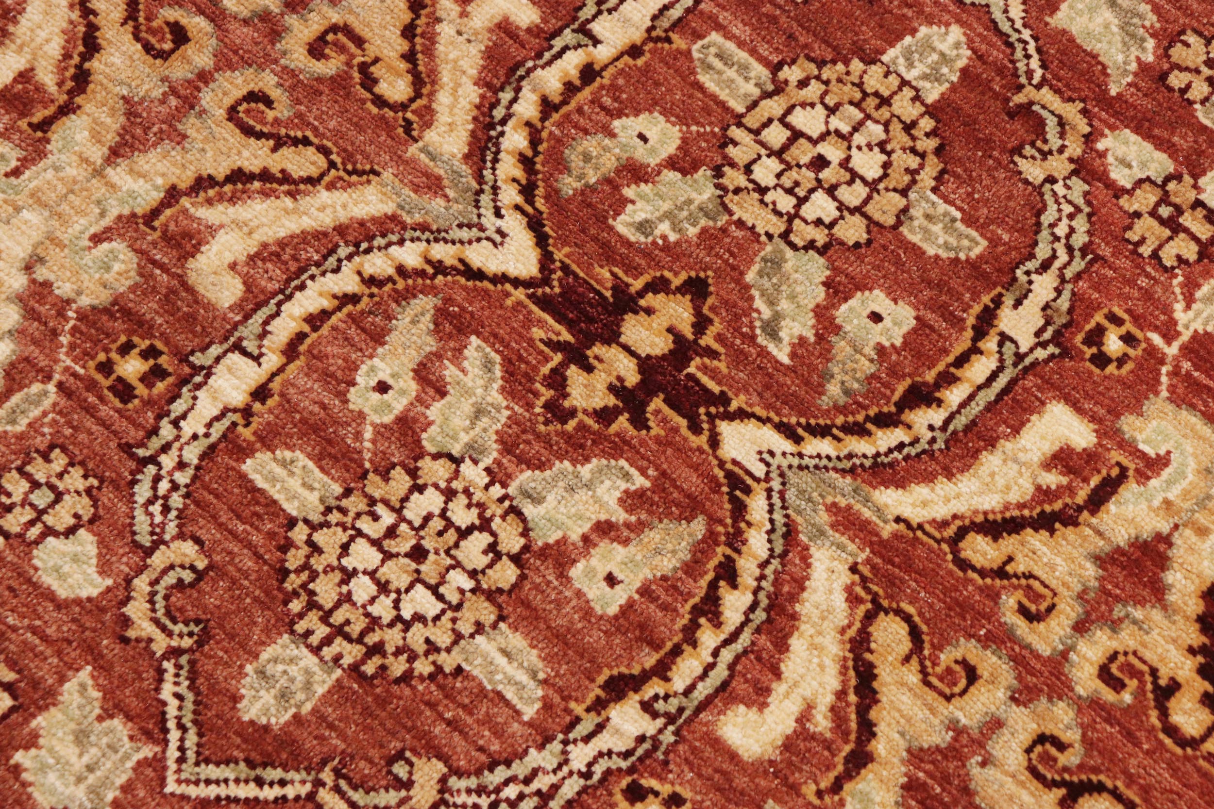 handmade Transitional Kafkaz Rust Gold Hand Knotted RECTANGLE 100% WOOL area rug 9' x 13'