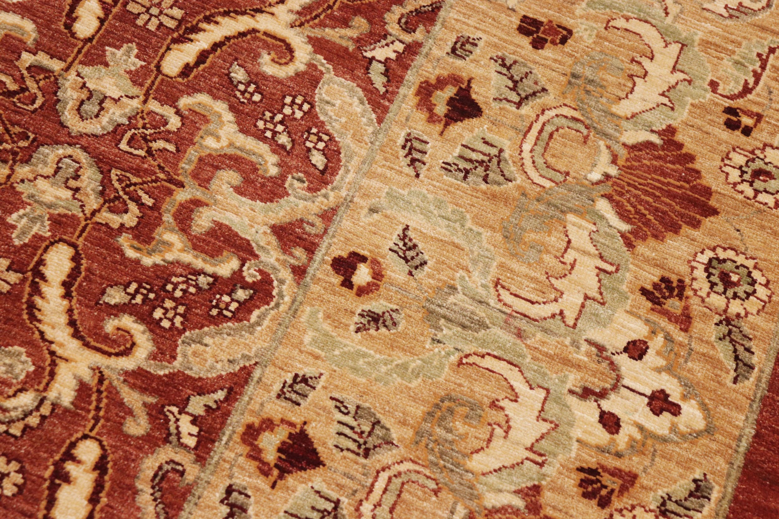 handmade Transitional Kafkaz Rust Gold Hand Knotted RECTANGLE 100% WOOL area rug 9' x 13'