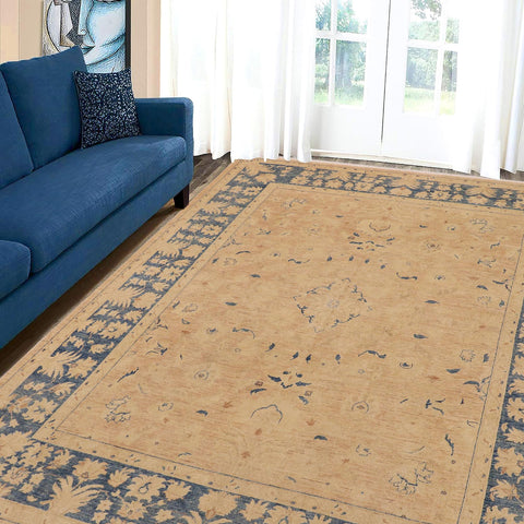 handmade Traditional Kafkaz Tan Blue Hand Knotted RECTANGLE 100% WOOL area rug 9x12