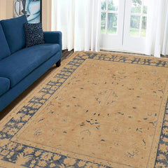handmade Traditional Kafkaz Tan Blue Hand Knotted RECTANGLE 100% WOOL area rug 9 x 12