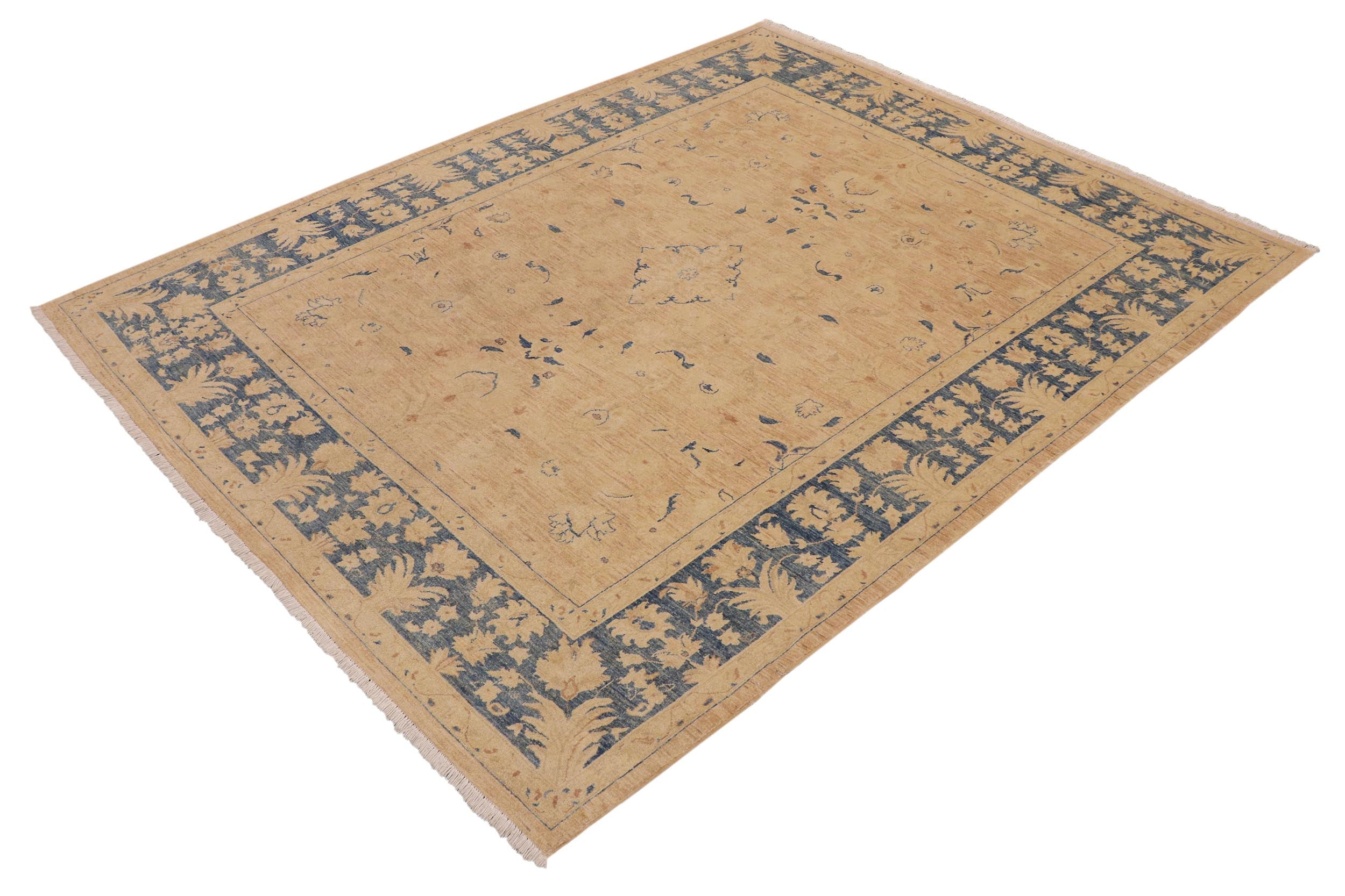 handmade Traditional Kafkaz Tan Blue Hand Knotted RECTANGLE 100% WOOL area rug 9x12