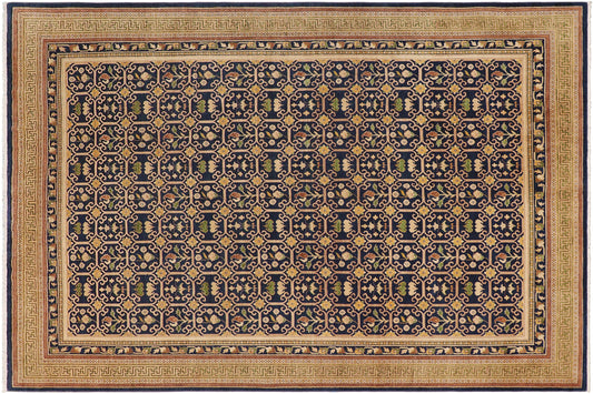 handmade Transitional Kafkaz Blue Green Hand Knotted RECTANGLE 100% WOOL area rug 9' x 12'