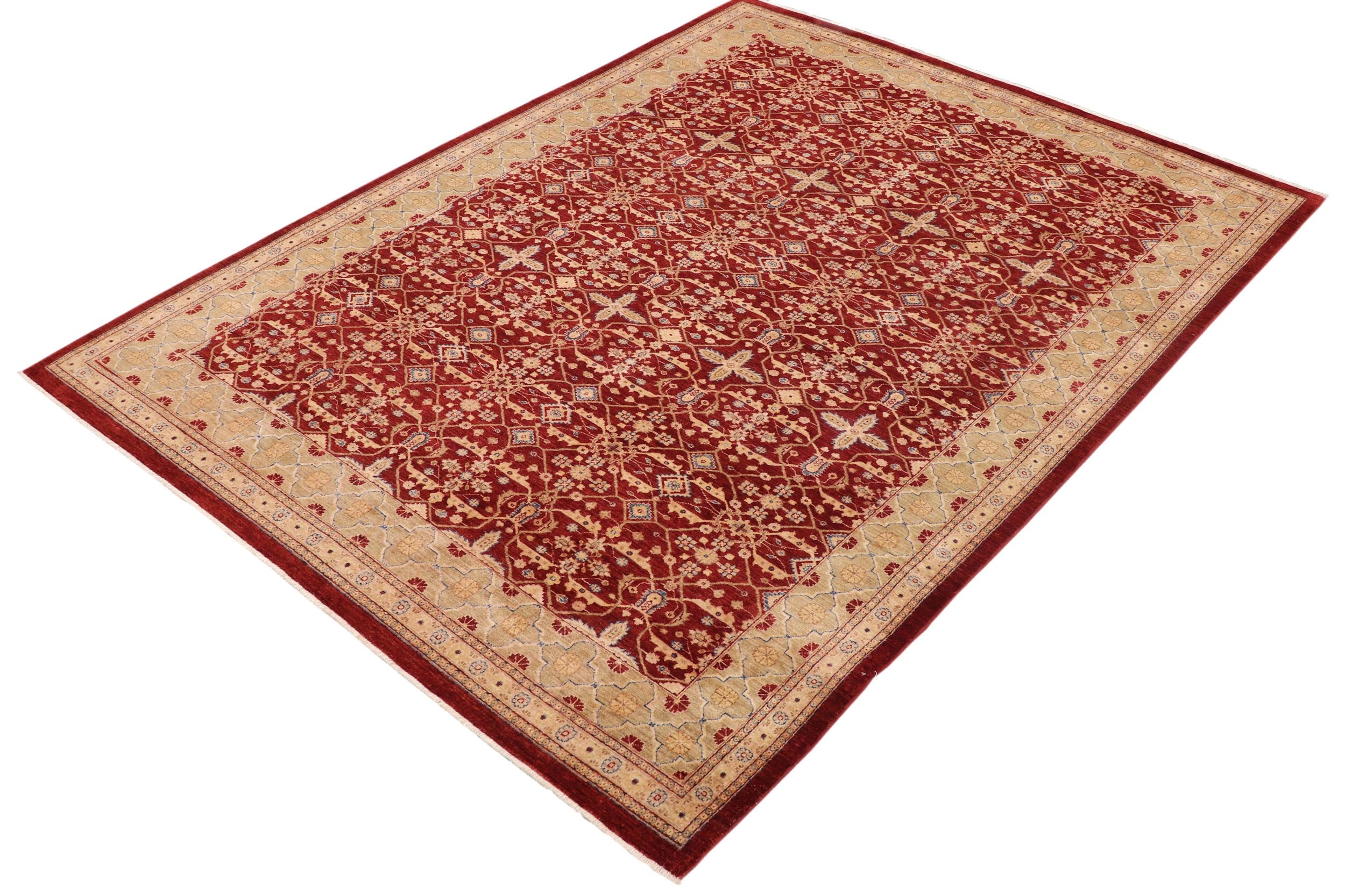 handmade Transitional Kafkaz Red Lt. Green Hand Knotted RECTANGLE 100% WOOL area rug 9' x 12'