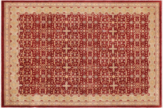 handmade Transitional Kafkaz Red Lt. Green Hand Knotted RECTANGLE 100% WOOL area rug 9' x 12'