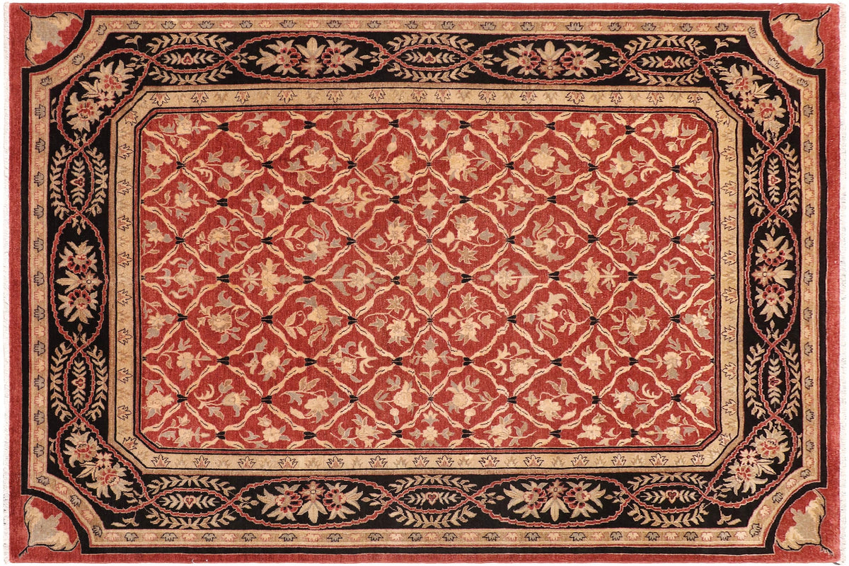 9x11 hand knotted transitional wool rug in red and black - Boho Chic Larry