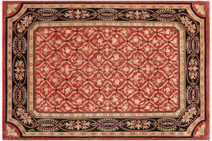 9x11 hand knotted transitional wool rug in red and black - Boho Chic Larry