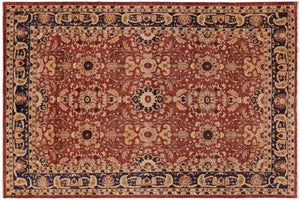 10x13 hand knotted transitional wool rug in rust and blue - Classic Jeanmari