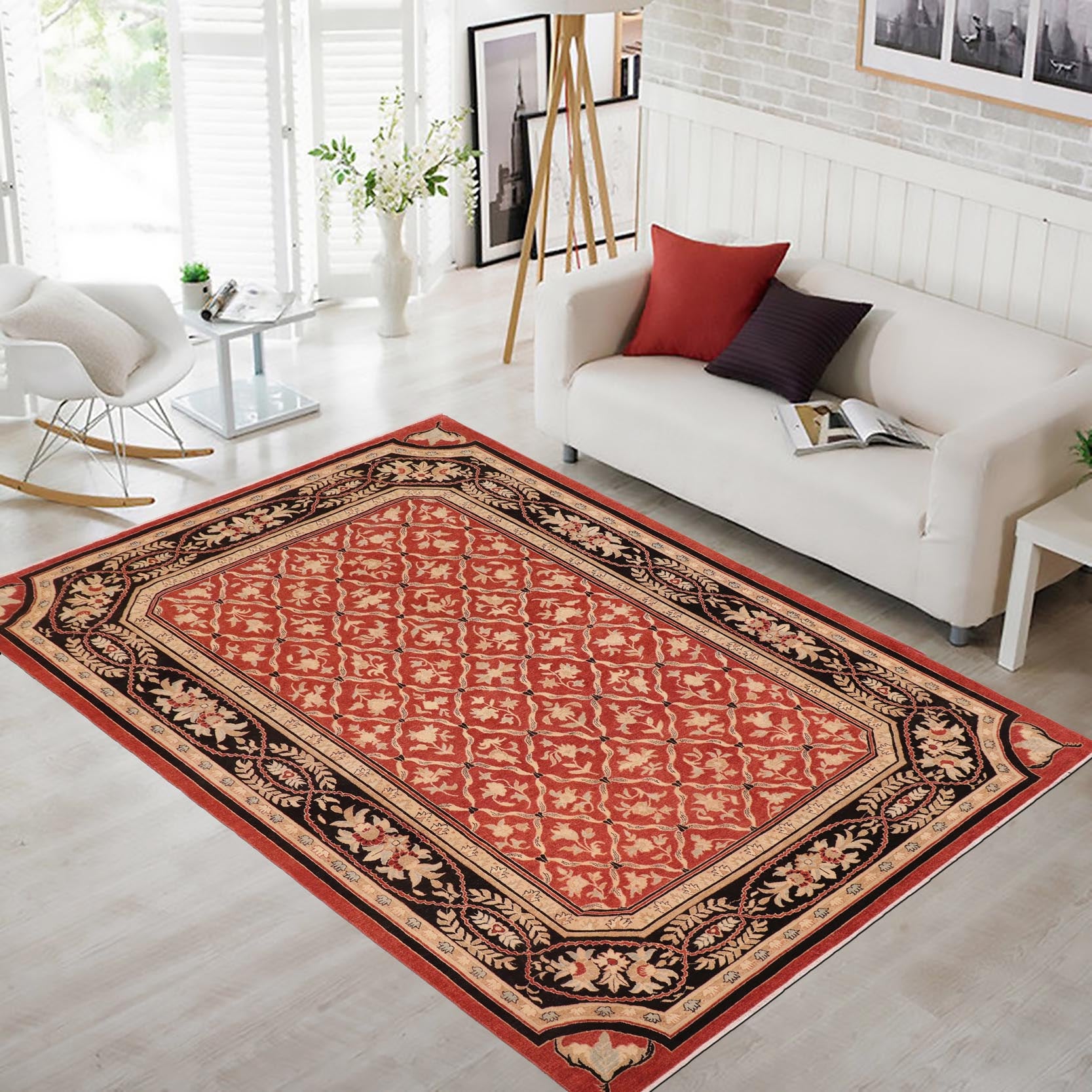 handmade Transitional Kafkaz Red Black Hand Knotted RECTANGLE 100% WOOL area rug 10' x 14'