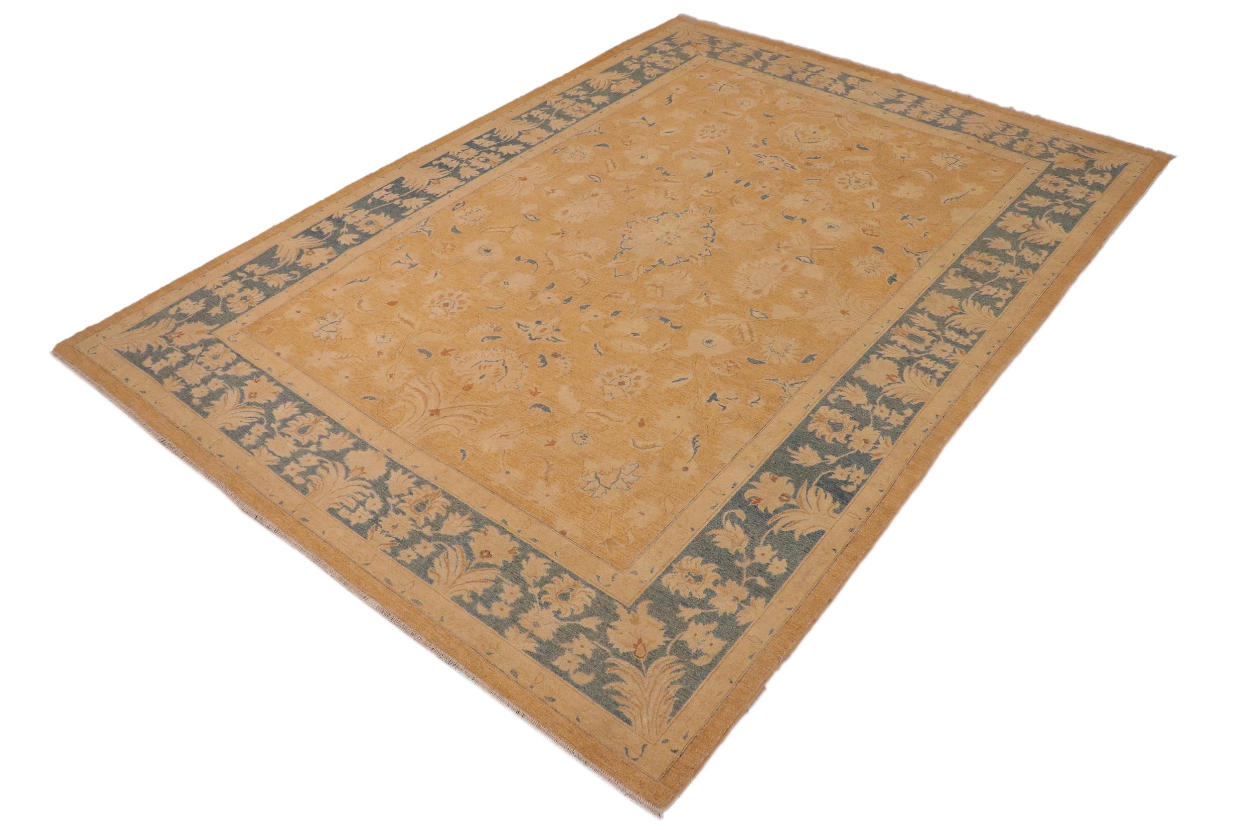 handmade Traditional Kafkaz Tan Lt. Blue Hand Knotted RECTANGLE 100% WOOL area rug 10x14