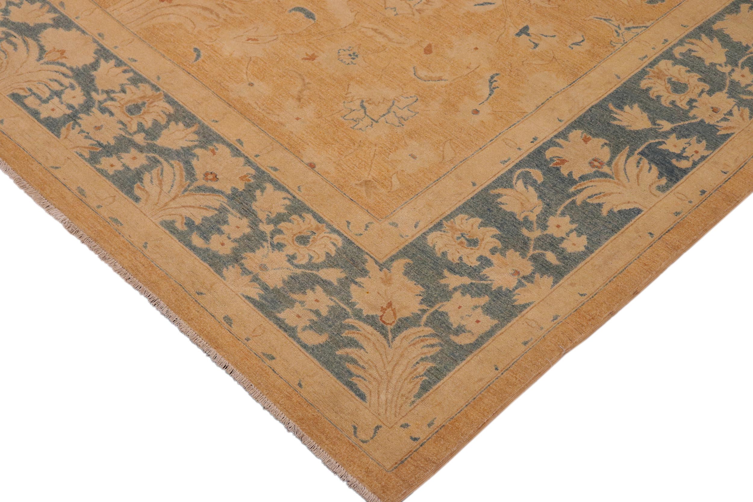handmade Traditional Kafkaz Tan Lt. Blue Hand Knotted RECTANGLE 100% WOOL area rug 10x14