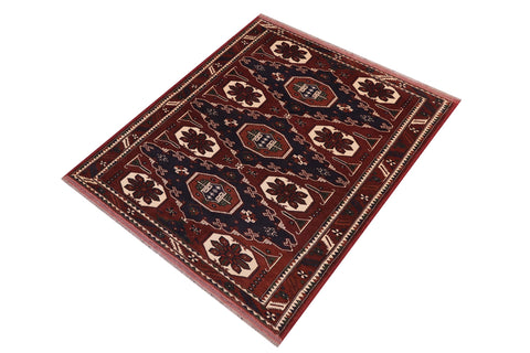 handmade Geometric Kargahi Brown Blue Hand Knotted RECTANGLE 100% WOOL area rug 5' x 6'