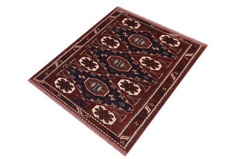 handmade Geometric Kargahi Brown Blue Hand Knotted RECTANGLE 100% WOOL area rug 5x6