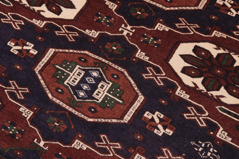 handmade Geometric Kargahi Brown Blue Hand Knotted RECTANGLE 100% WOOL area rug 5x6