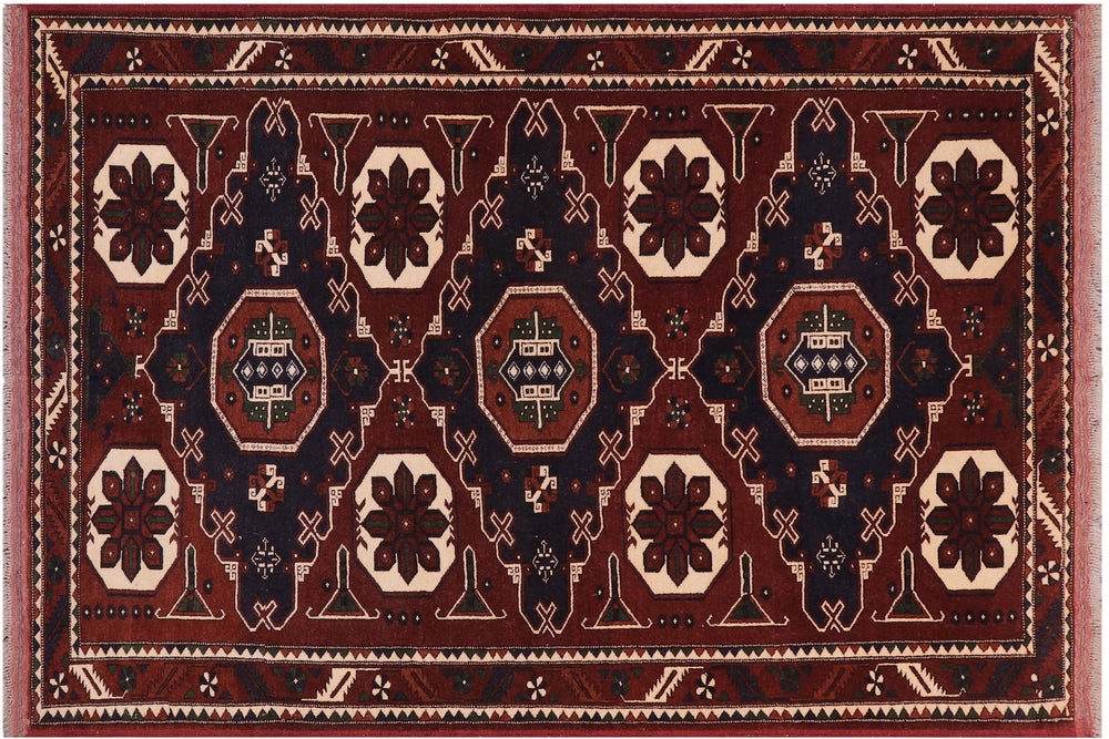 handmade Geometric Kargahi Brown Blue Hand Knotted RECTANGLE 100% WOOL area rug 5x6