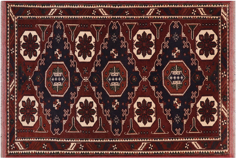 handmade Geometric Kargahi Brown Blue Hand Knotted RECTANGLE 100% WOOL area rug 5x6