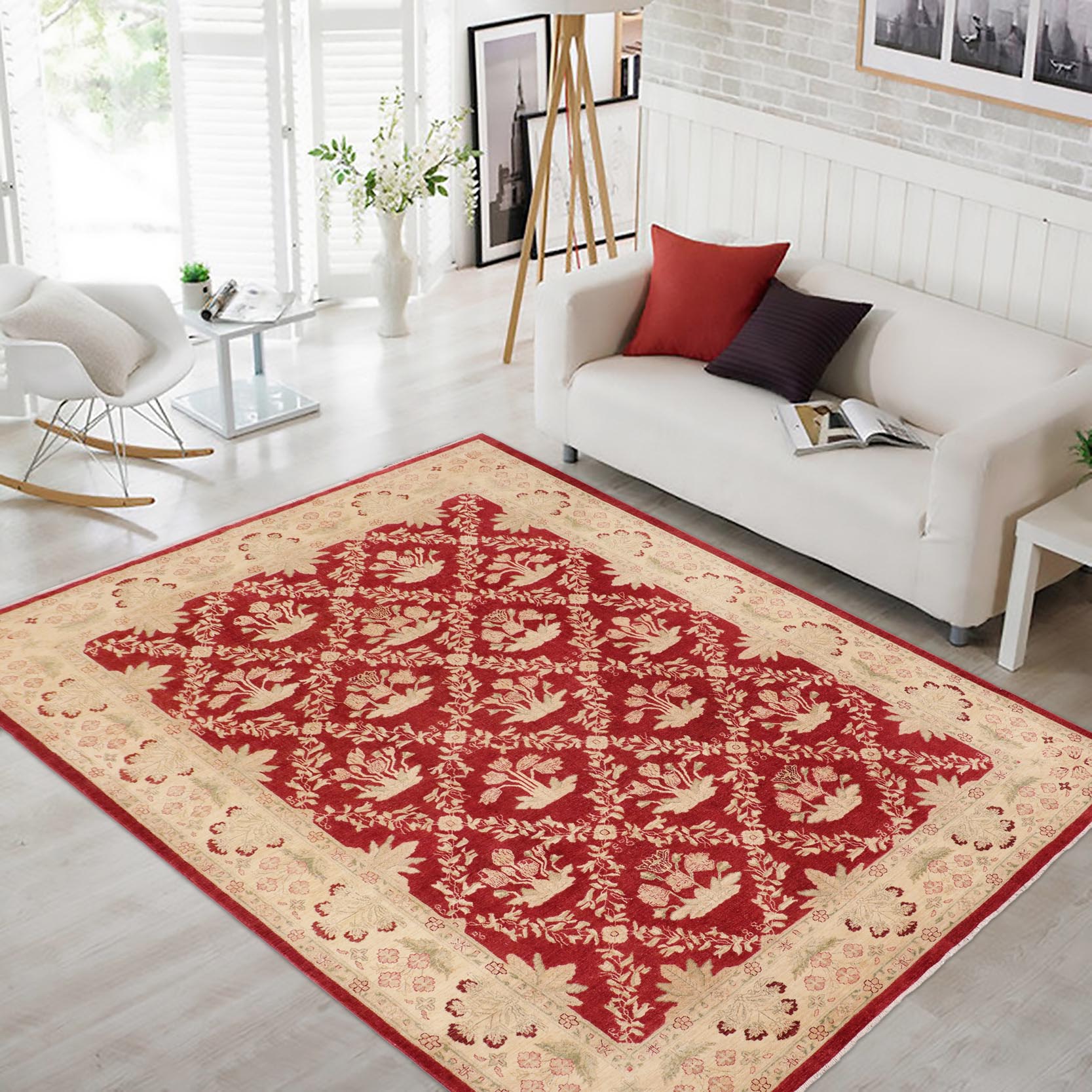 handmade Transitional Kafkaz Red Gold Hand Knotted RECTANGLE 100% WOOL area rug 10' x 14'