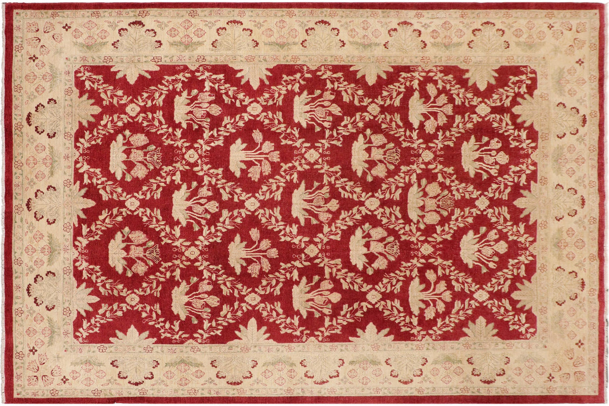 10x14 hand knotted transitional wool rug in red and gold - Bohemian Arletha