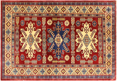 handmade Geometric Sherwan Red Beige Hand Knotted RECTANGLE 100% WOOL area rug 4x6