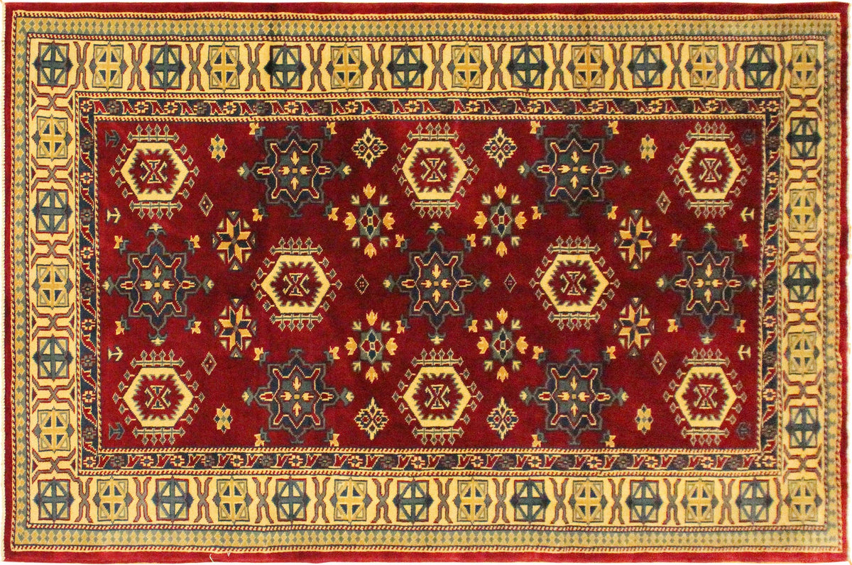 4x6 hand knotted Shirwan wool rug in red and gold - Vintage Shirwan Allyn