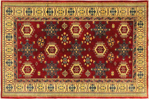 4x6 hand knotted Shirwan wool rug in red and gold - Vintage Shirwan Allyn