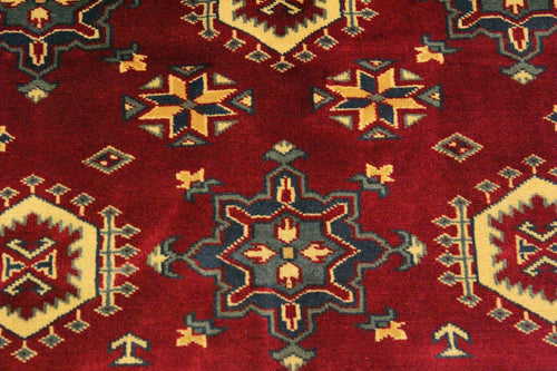handmade Geometric Sherwan Red Gold Hand Knotted RECTANGLE 100% WOOL area rug 4x6