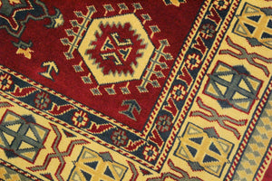 handmade Geometric Sherwan Red Gold Hand Knotted RECTANGLE 100% WOOL area rug 4x6