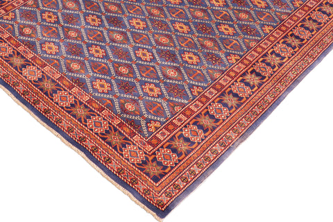 handmade Geometric Sherwan Red Blue Hand Knotted RECTANGLE 100% WOOL area rug 5x7