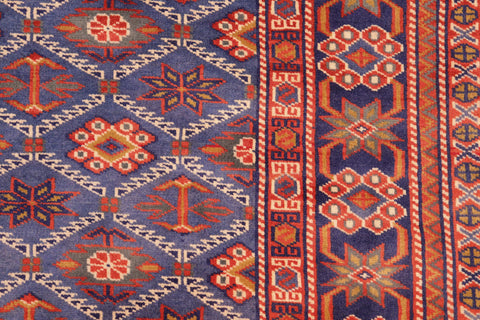 handmade Geometric Sherwan Red Blue Hand Knotted RECTANGLE 100% WOOL area rug 5x7