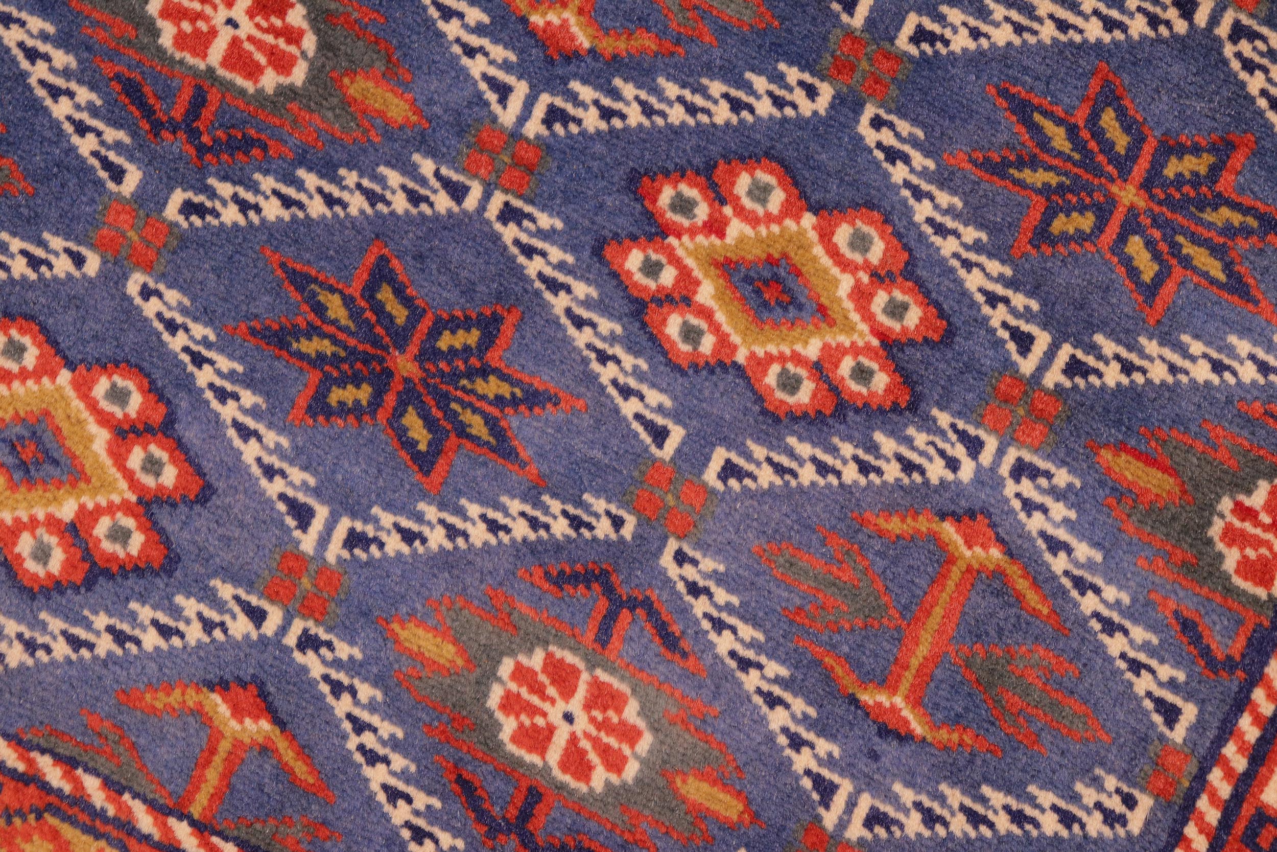 handmade Geometric Sherwan Red Blue Hand Knotted RECTANGLE 100% WOOL area rug 5x7