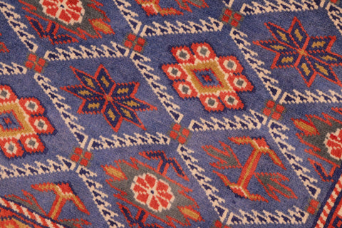 handmade Geometric Sherwan Red Blue Hand Knotted RECTANGLE 100% WOOL area rug 5x7